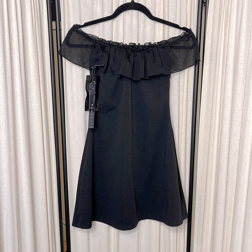 NWT- PUNKRAVE - GOTHIC OR STEAMPUNK BLACK COLD SHOULDER MINI DRESS SIZE XS